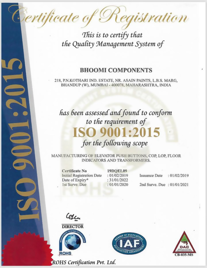 Bhoomi Components Certificate of Registration